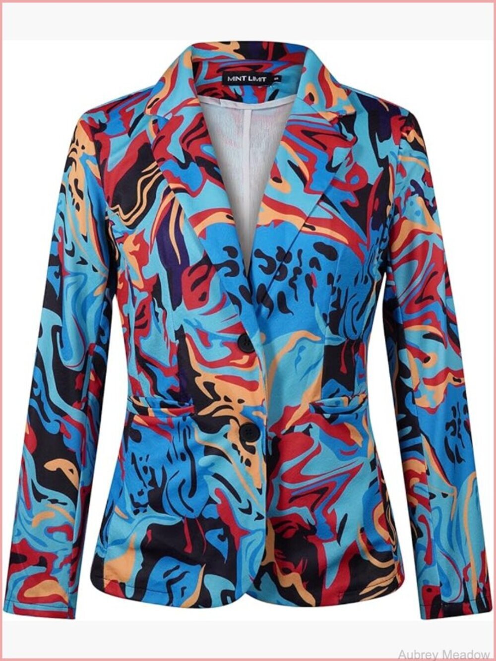 Graphic Print Blazer Casual Long Sleeve Notch Lapel Button Front Open Front